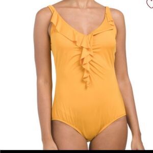 JANTZEN yellow marigold ruffle swim suit 16